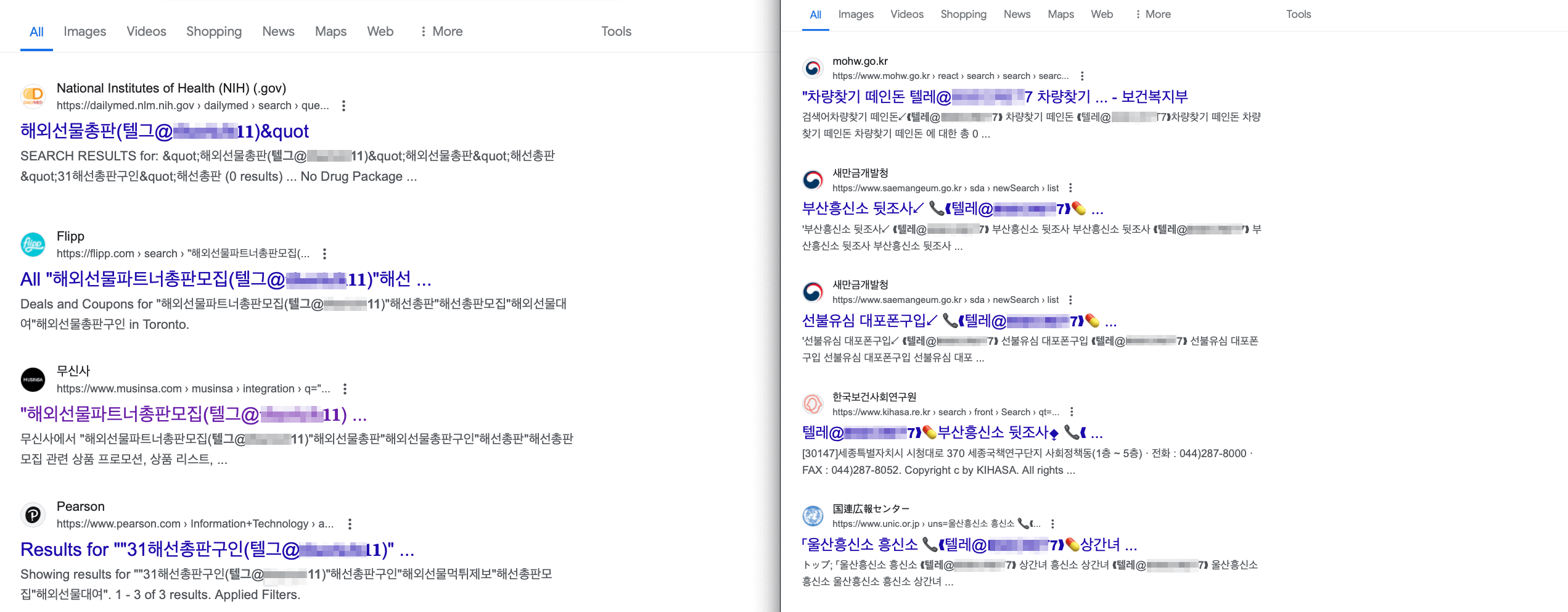 서치 스팸 검색 결과 